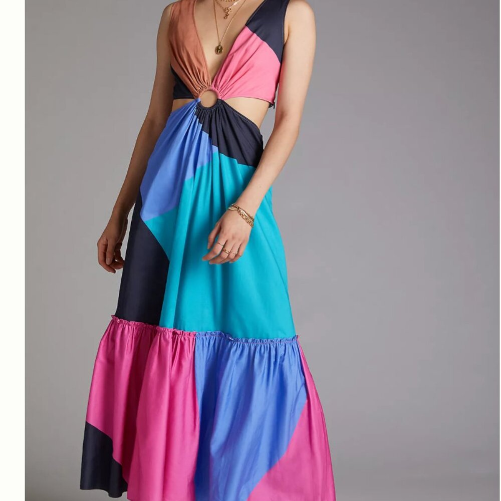 Anthropologies Geisha Designs Flounced Cut-Out Maxi Dress
